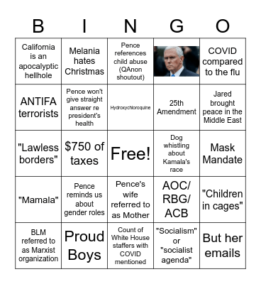 VP Debate 2020 Bingo Card