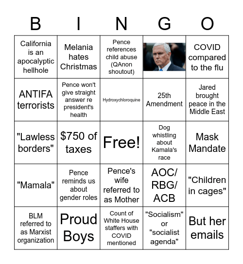 VP Debate 2020 Bingo Card