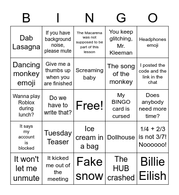 Fifth Grade Technology Problems Bingo Card