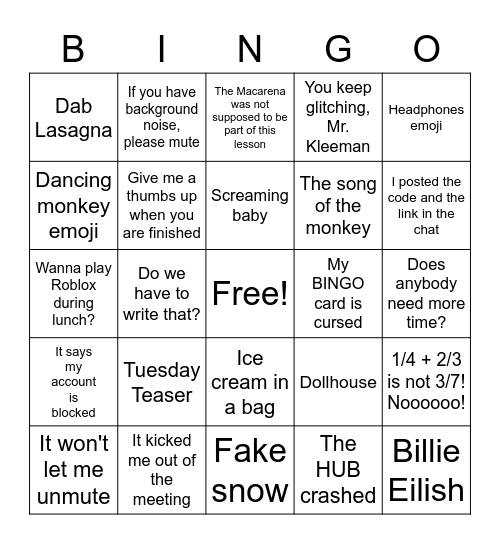 Fifth Grade Technology Problems Bingo Card