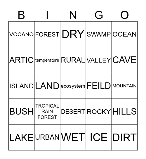 ENVIRONMENT  Bingo Card