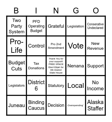 Elect Elijah - Vote Verhagen verhagenforstatehouse.com Bingo Card