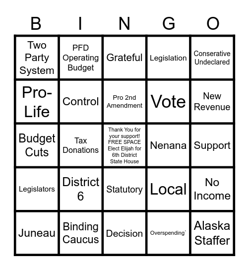 Elect Elijah - Vote Verhagen verhagenforstatehouse.com Bingo Card