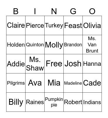 Thanksgiving Bingo Card