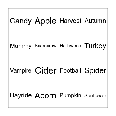 Autumn Themed Bingo Card