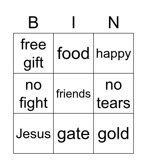 Heaven Bingo Card