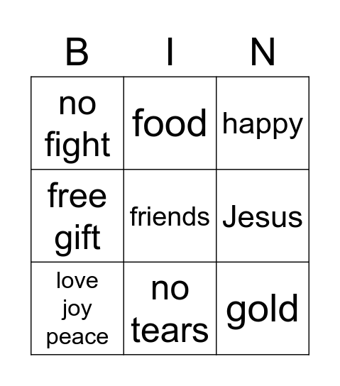 Heaven Bingo Card