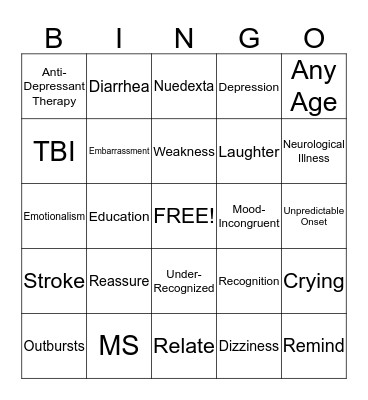 Emotional Incontinence Bingo Card