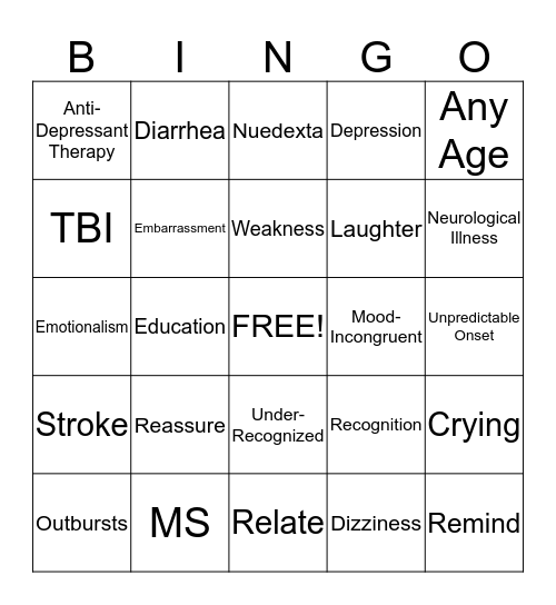 Emotional Incontinence Bingo Card