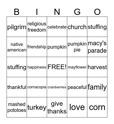 Thanksgiving Bingo Card