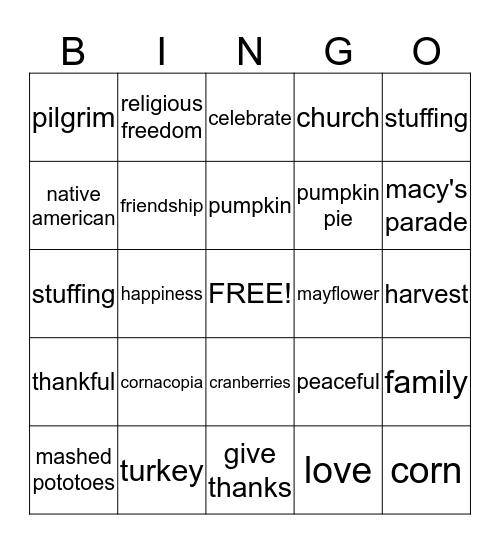 Thanksgiving Bingo Card