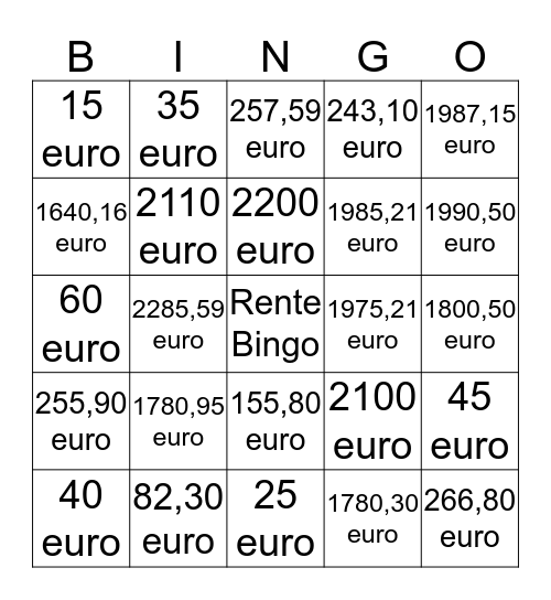 Rente Bingo! Bingo Card