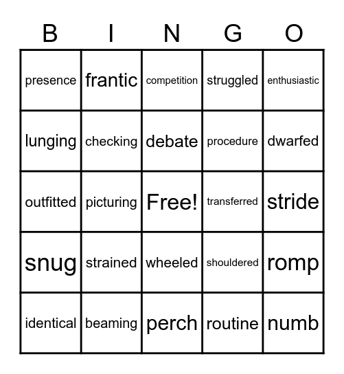 Vocabulary Review Bingo Card