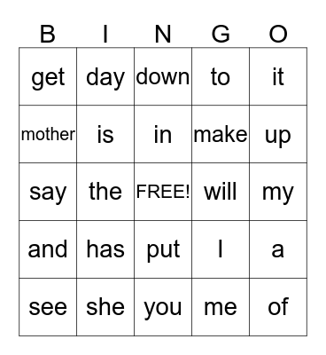 November Word Wall  Bingo Card