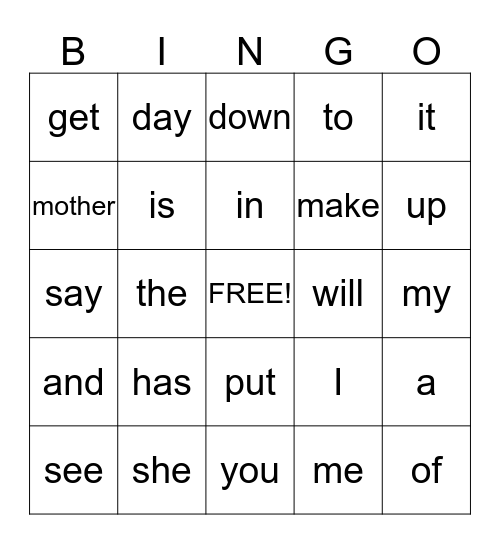 November Word Wall  Bingo Card