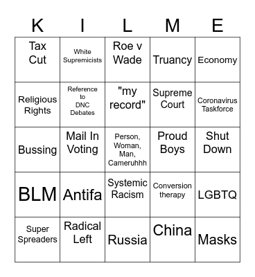 Kill me Bingo Card