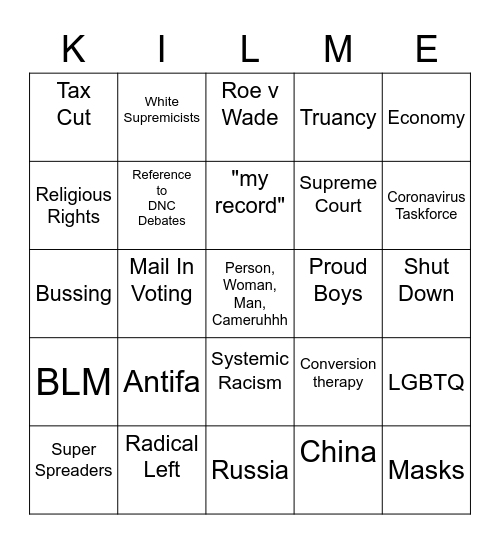 Kill me Bingo Card