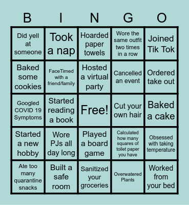 Quarantine Bingo Card