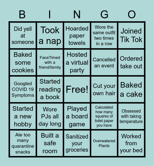 Quarantine Bingo Card