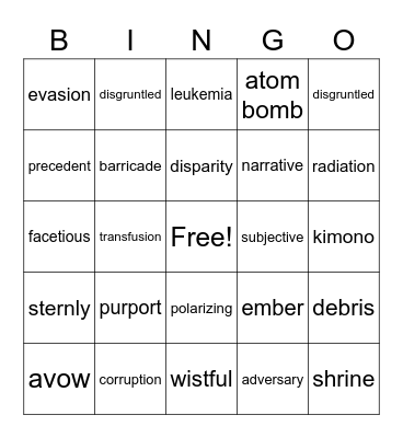 Word of the Day: Unit 1 Bingo Card