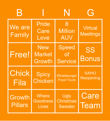 Whataburger SAM Bingo!!! Bingo Card