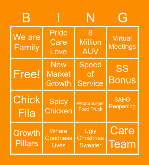 Whataburger SAM Bingo!!! Bingo Card