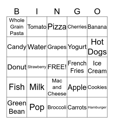 Everyday & Sometimes Foods Bingo Card