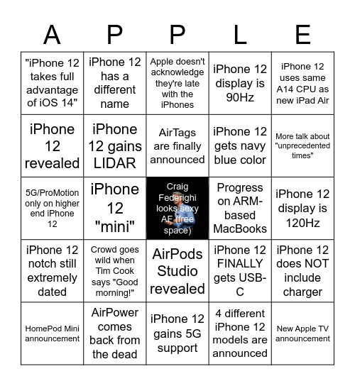 Apple "Hi, Speed" October Event Bingo Card