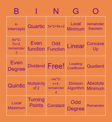 Spooky Polynomial Bingo! Bingo Card