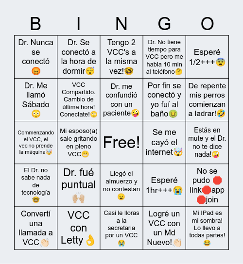 Experiancias VCC's😀 Bingo Card