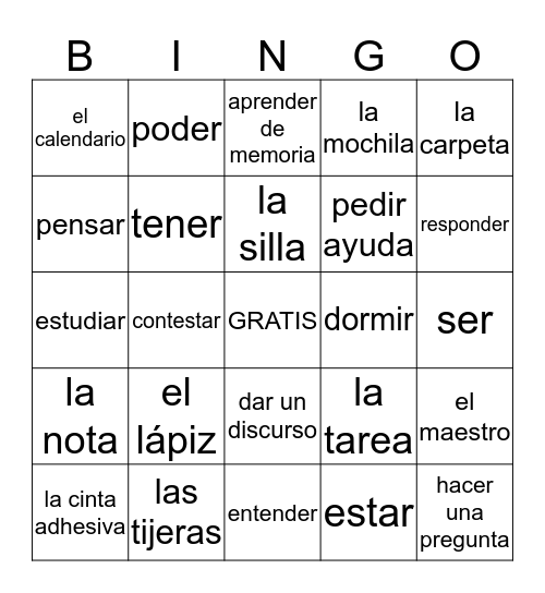 El Día Escolar Bingo Card