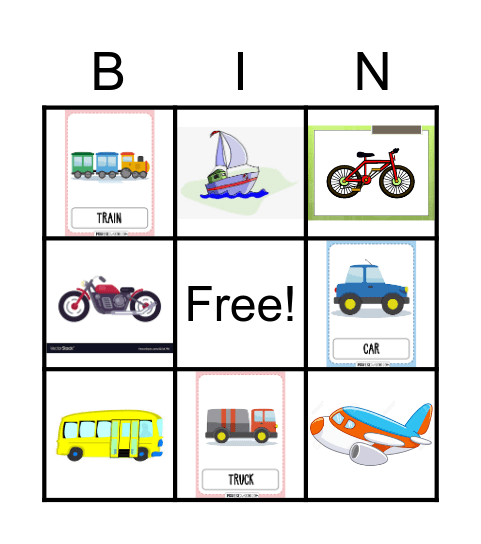 Means of transport Bingo Card