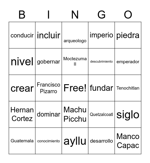 Unit 2 vocabulary-culture Bingo Card