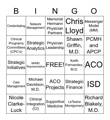 MEET THE MHMD TEAM & DEPARTMENTS Bingo Card