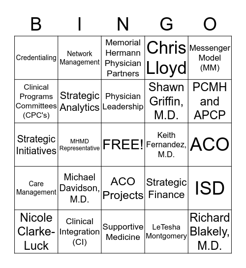 MEET THE MHMD TEAM & DEPARTMENTS Bingo Card