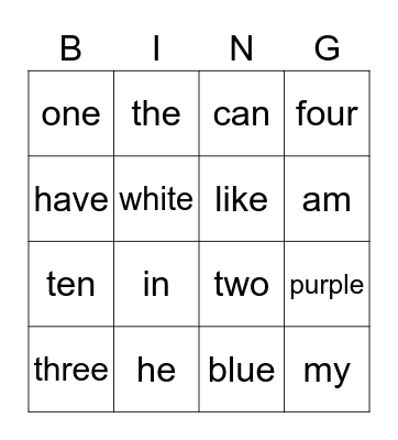 Sight Words - Oct. Bingo Card