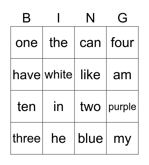 Sight Words - Oct. Bingo Card