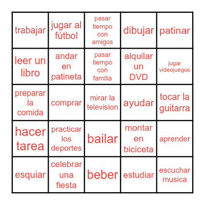 Las actividades Bingo Card