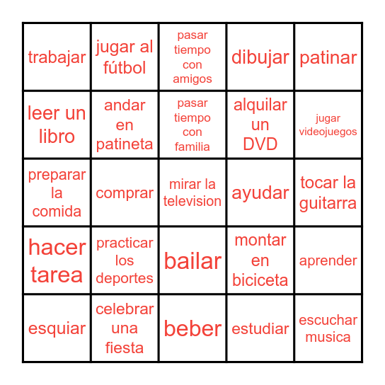 Las actividades Bingo Card