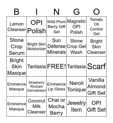 Paradise Spa Retail Bingo! Bingo Card