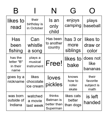 Get to Know You ( find someone who....) Bingo Card