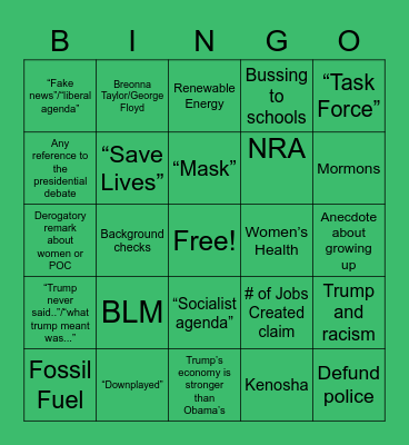 VP DEBATE Bingo Card