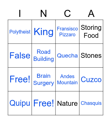 Inca Bingo Card