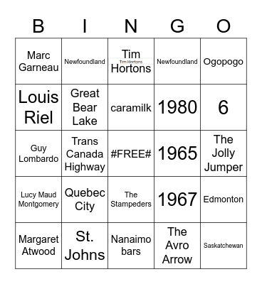 Canadian Trivia Bingo Card