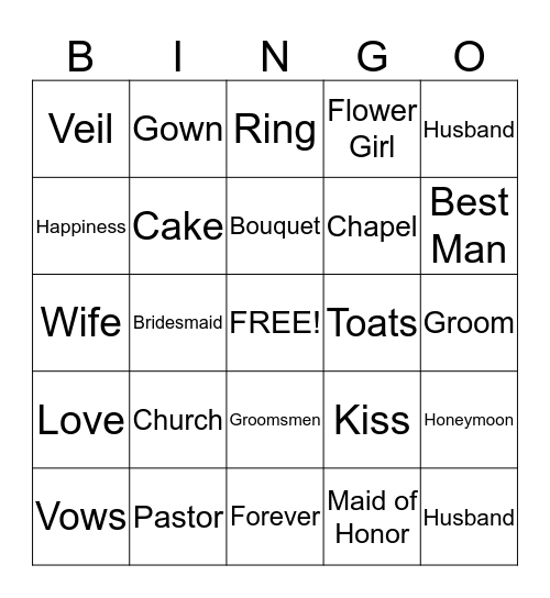 Wedding Bingo Card