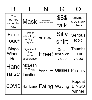 Verato Town Hall 10/7 Bingo Card