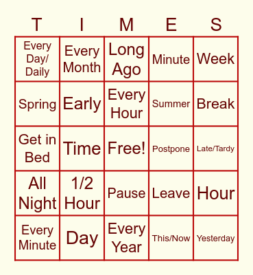 ASL BINGO time Bingo Card