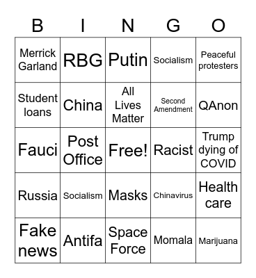 Vice Presidential Debate Bingo Card