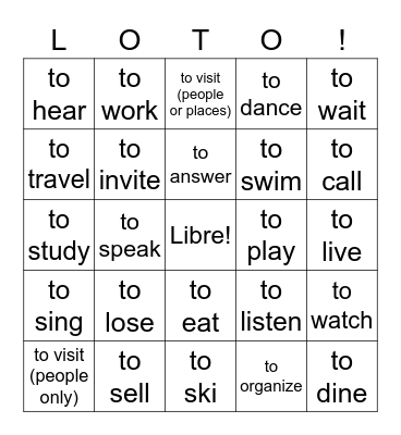 Les verbes en -re et en -er Bingo Card