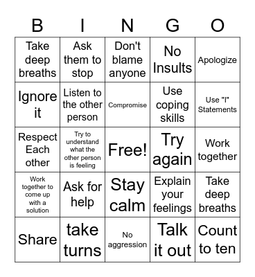 Conflict Resolution Bingo Card